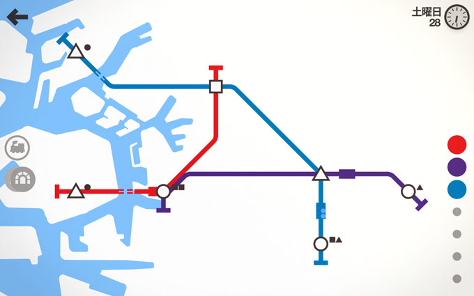 記号で描かれた線路と駅、乗客